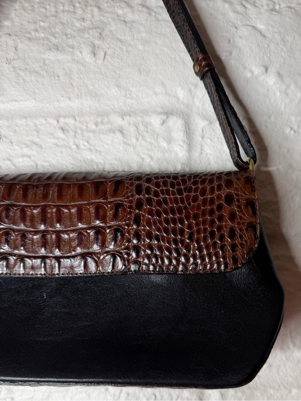 Brahmin Croc-Embossed Shoulder Bag in Brown and Black - Picture 2 of 9